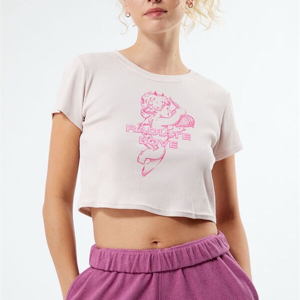 Boys Lie Pink Angel Graphic Ribbed Crop Top